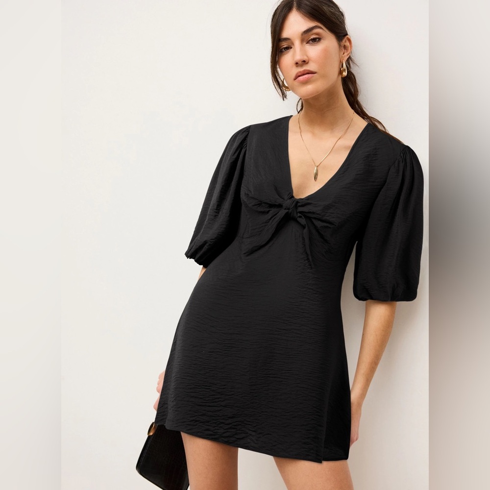 Next Black Tie Front Puff Sleeve Mini Dress size us12